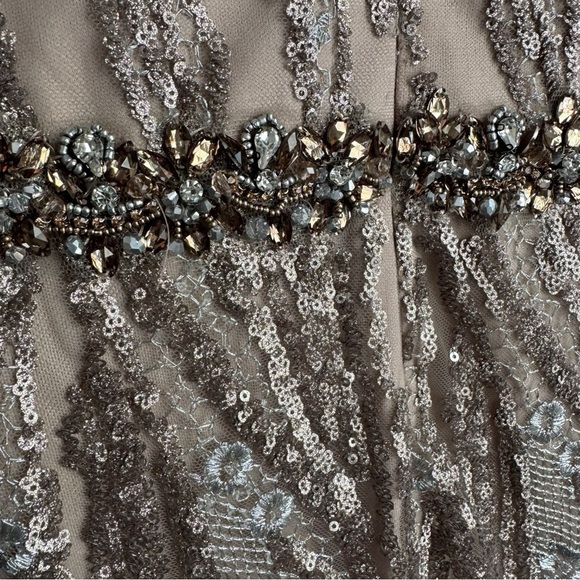 Mac Duggal Embellished Long Sleeve Plunge Neck Gown 79358 Gold Formal 16 - Picture 16 of 16